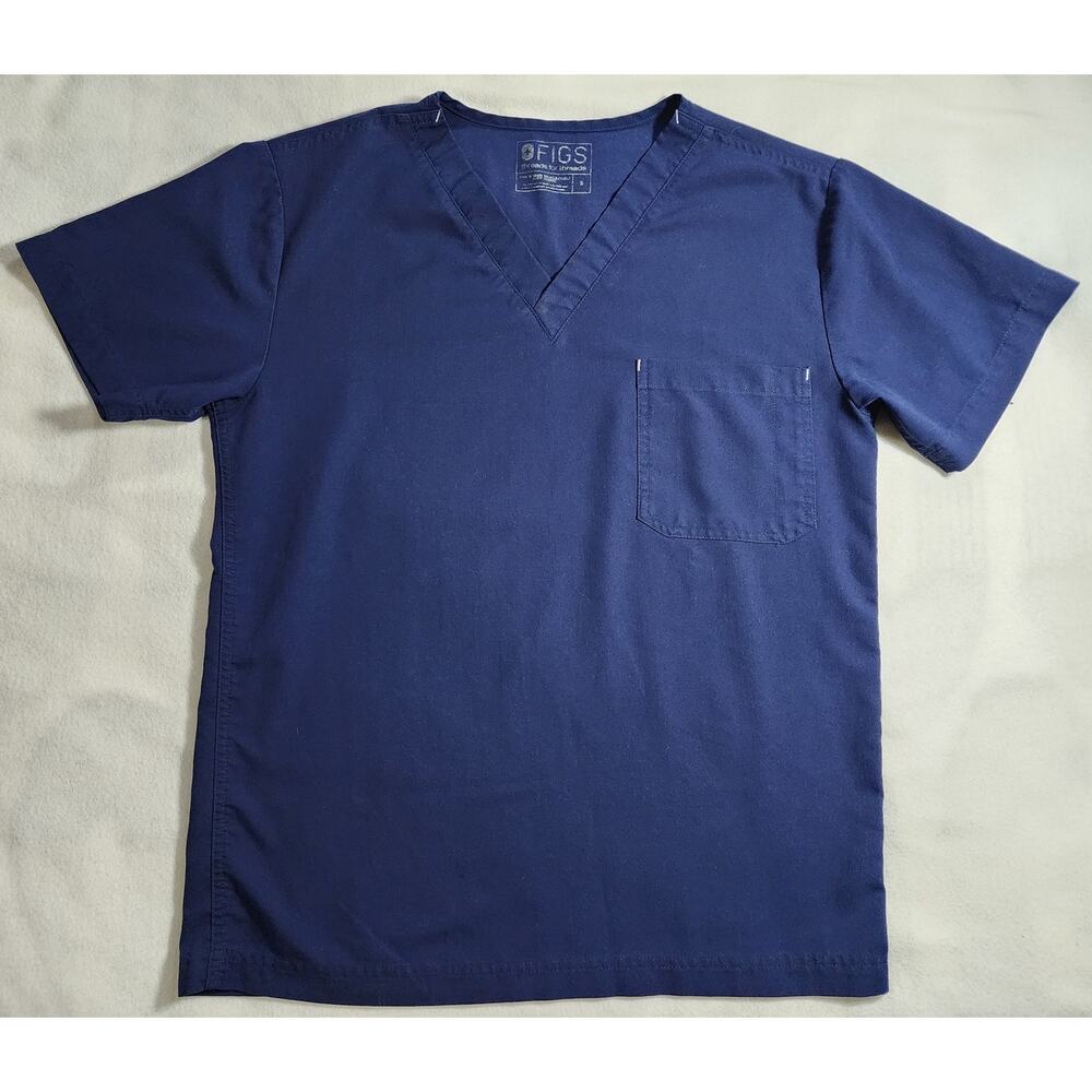 FIGS Unisex V-Neck Scrub Top Single Pocket Small Navy Blue Threads for Threads